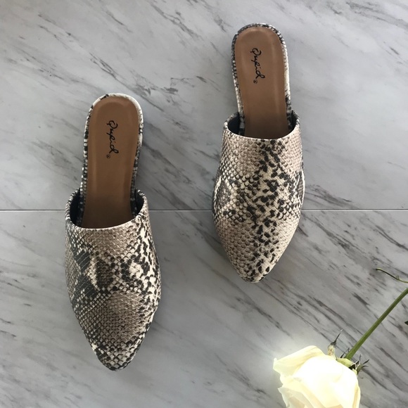 RESTOCKED Snake Print Mule Flats - Picture 2 of 6